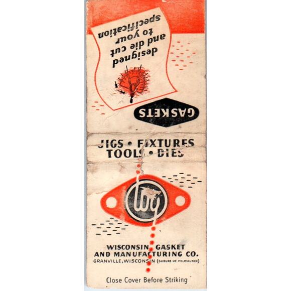 Wisconsin Gasket Manufacturing Co Granville WI Vintage Matchbook Cover SD4-Y1 - Picture 1 of 2
